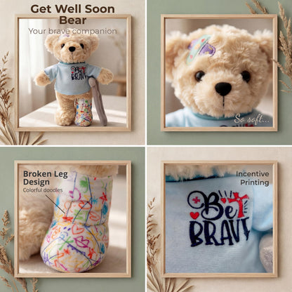 SHSEEN 10" Broken Leg Bear with Adjustable Cast & Plush Crutch - Get Well Stuffed Animal for Kids. Knee Surgery Recovery Gifts for Teen - Teddy Bear with Broken Leg