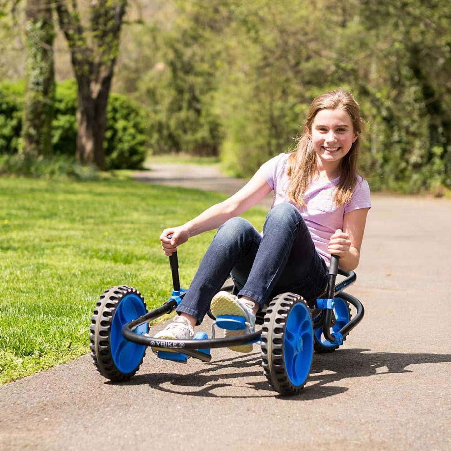 YBIKE Explorer Pedal Car - 3-Wheel Go Kart for Kids, Ride On Toys for Girls and Boys, Ages 4 & Up, Steer with Handles, Adjustable Frame & Seat, Up to 155 lbs, Blue & Black