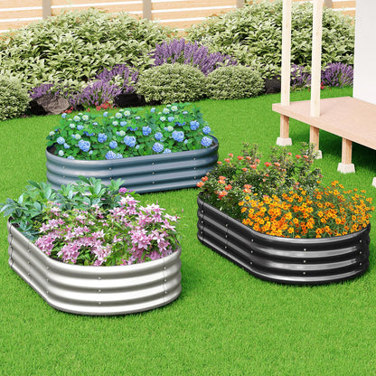 zizin 2 Pack Galvanized Raised Garden Bed Metal Oval Raised Garden Beds Outdoor Planter Box for Vegetables (6x3x1FT, Silver)