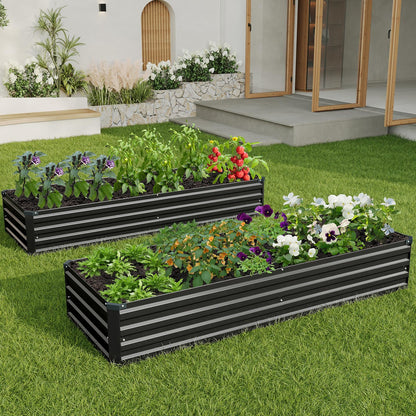 ZUNUDA 8×2×1FT(2PCS) Galvanized Raised Garden Bed Kit Metal Planter Boxes,Large Outdoor Planters Garden for Planting Vegetables,Flowers,Herbs -Black