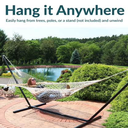 Sunnydaze Cotton Rope Hammock for Outside - 450-Pound Capacity Indoor or Outdoor Hammock with Spreader Bars - Natural