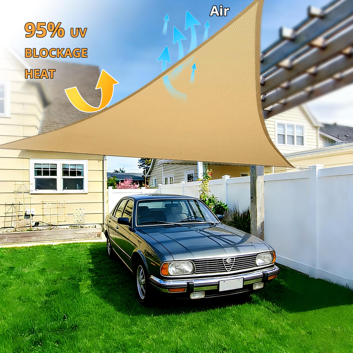 12'x12'x12' Triangle Sun Shade Sail, UV Block Breathable Awnings with Wear Tear Fade Resistant Ropes, Durable Sunshades for Outdoor Patio, Garden, Deck, Yard (Sand)