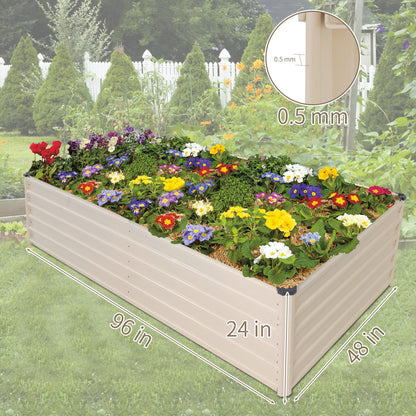Sundale Outdoor Galvanized Raised Garden Bed Kit, 8x4x2ft Planter Raised Garden Boxes Outdoor with Anti-Rust Paint, Rectangle Metal Planter Box for Vegetables Flower（Beige）