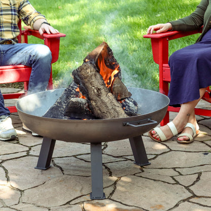 Sunnydaze 30-Inch Cast Iron Heavy Duty Fire Pit for Outside - Wood Burning Outdoor Fire Pit Bowl with Handles - Gray