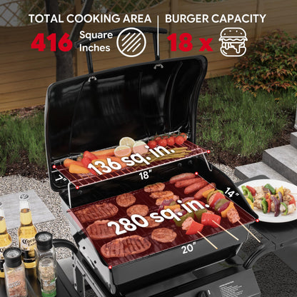 Feasto 2 Burner Propane Gas Grill with 26,500 BTUs Output, Porcelain-Enamel Main Body and Lid, Propane BBQ Grill with Warming Rack & Side Tables for Patio, Backyard, Poolside Gatherings