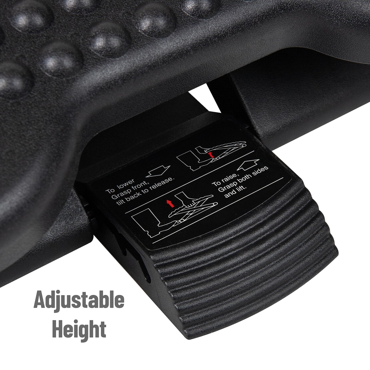 Mind Reader Foot Rest, Under Desk at Work, Ergonomic, Height Adjustable, Office, Plastic, 17"L x 13"W x 6.25"H, Black
