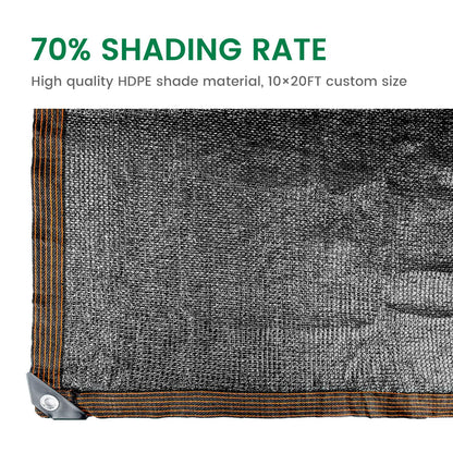 70% 10 X 20 FT Black Shade Cloth, Outdoor Sunblock Shade Cloth with Grommets, Durable Sun Shade Netting Shading Antifreezing for Patio, Garden, Plants Cover, Greenhouse, Barns, Dog Kennel
