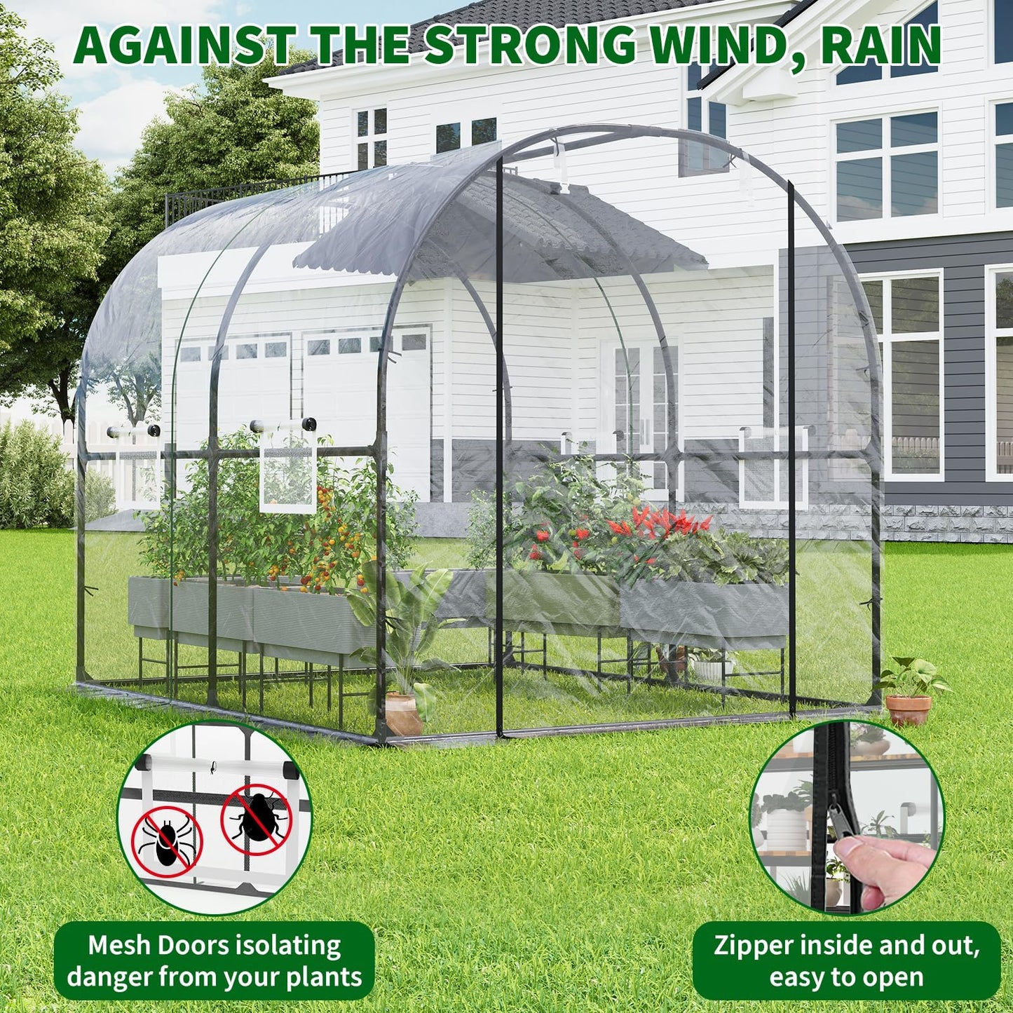 Greenhouses for Outdoors, 8.2 x 6.6 x 6.6 ft Premium Walk-in Greenhouse with Heavy-Duty Steel Frame & Watering System – Portable Outdoor Garden Hoop House for Year-Round Planting