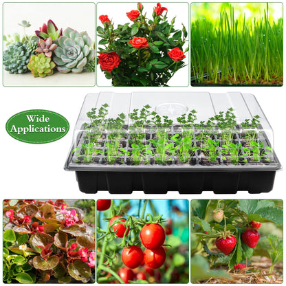 Hahood 3 Pack Seed Starter Tray Kit 120-Cells Germination Starter Tray with Humidity Dome and Base Including 120 Peat Pellets, Plant Labels, Tool, Plastic Plant Growing Tray for Garden Planting, Black