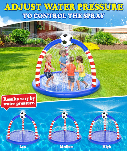 Glowpoint Splash Pad for Kids & Dogs, Large Outdoor Water Sprinkler Pad, Inflatable Water Play Mat with Soccer Sprinkler, Backyard Summer Water Toy for Toddlers Children Family Fun