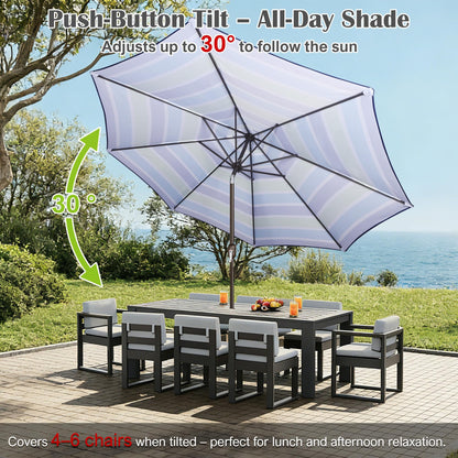 Blissun 10FT Patio Umbrella, Outdoor Table Umbrella, Yard Umbrella, Market Umbrella with 8 Sturdy Ribs, Push Button Tilt and Crank, Blue & Green