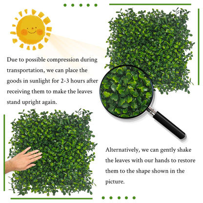 DOPGIB Artificial Grass Wall Panel,10"x 10"(12P) 4-Layer Leaf UV-Anti Greenery Faux Boxwood for Indoor,Outdoor Patio Balcony Privacy & Ivy Fence Covering Privacy, Garden, Backyard Wall Backdrop Decor