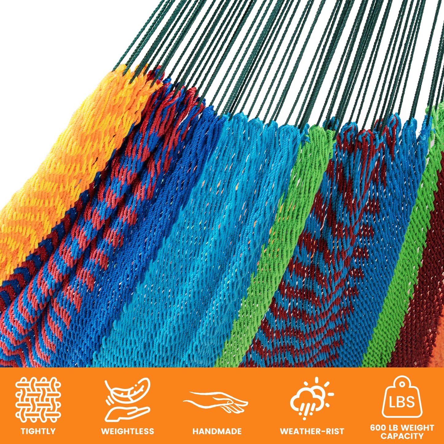 Lazy Daze Hammocks Handwoven Mayan Hammock, 10.5 FT Soft Rope Double Hammocks, Portable Outdoor Hammock with Carry Bag, 2 Straps & Carabiners for Patio Outside, 550 lbs Weight Capacity, Multi Color