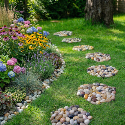 Qualdout River Rocks Stepping Stones Pavers Outdoor for Garden Walkway, Pebbles Polished Gravel for Yard Lawn Patio Pathway Landscaping, Set of 6 (Hexagon)