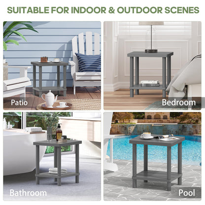 LEJANEOYE Outdoor Side Table, 2-Tier Small Outdoor Table for Patio, Adirondack Side Tables for Outside or Indoor, Bamboo End Table for Pool, Porch, Weather Resistant Easy Maintenance-Gray