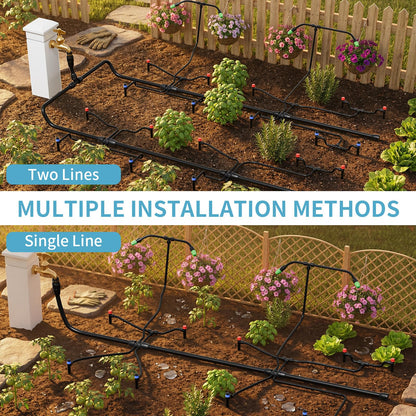 LP 240FT Drip Irrigation System Kit, Garden Watering Misting System - 40FT 1/2" Main Tube & 200FT 1/4" Distribution Tubing - Adjustable Nozzles & Sprinklers for Garden Greenhouse, Lawn, Potted Plants