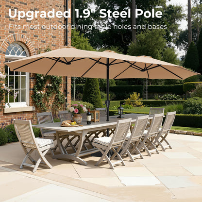 SUPERJARE 15FT Outdoor Patio Umbrella with Base Included, Double Sided Pool Umbrellas with Fade Resistant Canopy, Extra-Large Table Umbrella for Deck, Market, Backyard, Beige
