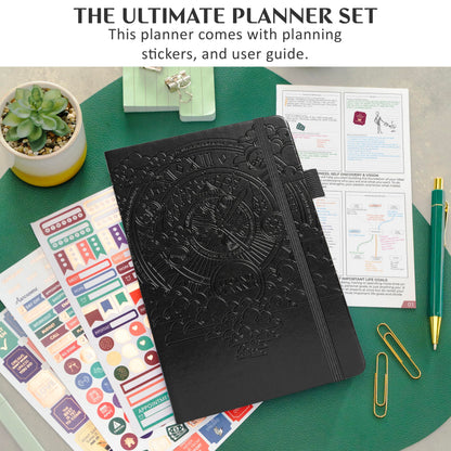 Legend Dated Hourly Weekly Planner 2026 – Daily, Monthly & Yearly Agenda with Time Slots – Hardcover Organizer Journal, 5.8x8.3” (Black)