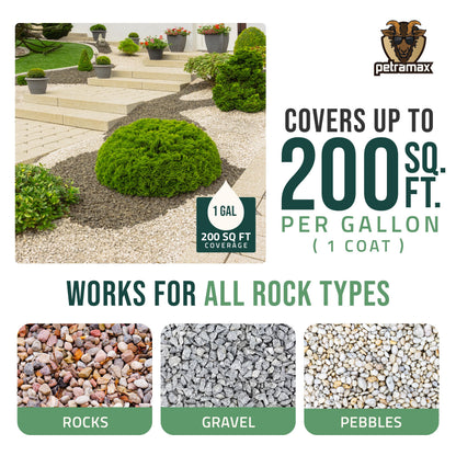 PetraMax Lockscape Rock Glue for Landscaping, 1 Gal (Made in USA) - 100% Permeable & Pet-Safe Landscape Adhesive for Stones & Pebbles - Ready to Spray Pea Gravel Binder & Mulch Glue for Landscaping