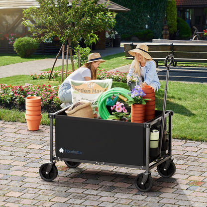 HOMBETTA 29.3" Collapsible Wagon Cart, 150L Heavy Duty Folding Utility Wagon with Wheels, 360 lbs Load, Portable Rolling Cart for Garden, Shopping, Sports, Camping, Black