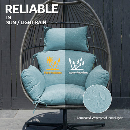 Honorbox Egg Chair Cushion with 8 Securing Straps, Water-Repellent & Fade-Resistant Faux Linen, Removable Cover, Replacement Cushion for Most Single Outdoor Hanging Swing Egg Chairs – Teal