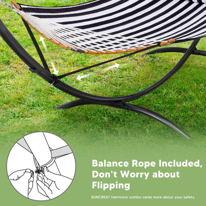 SUNCREAT Hammocks for Outside with Stand, Porch Hammock and Stand, 475 lbs Capacity, Patent Pending, Black & White