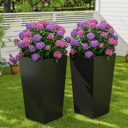 Garvee 30" Tall Planters Set of 2, Outdoor＆Indoor Black Planter Pots, High Front Porch Planter Pots with Drainage Holes＆Water Level Monitor＆Inner Bucket,Black
