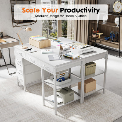 Sweetcrispy 47" Computer Desk with 6 Drawers, Home Office Gaming Desks with Storage Shelves for Bedroom, Writing Study Corner Living Room Work Table White