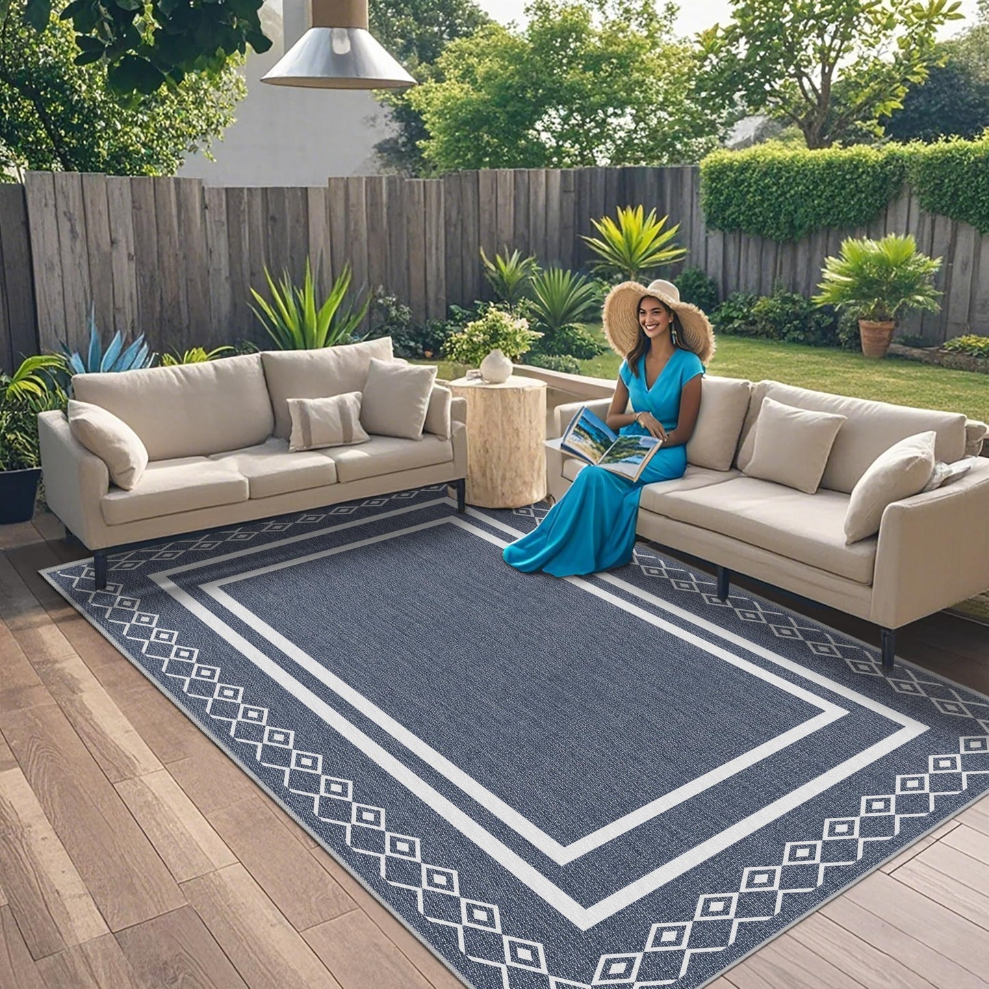 Arenarug Outdoor Patio Rug, Outside Rectangular Carpet, Moroccan Geometric Rugs, Washable Large Indoor Outdoor Rug 8x10 Mats for RV, Picnic, Backyard, Deck, Balcony, Porch, Beach