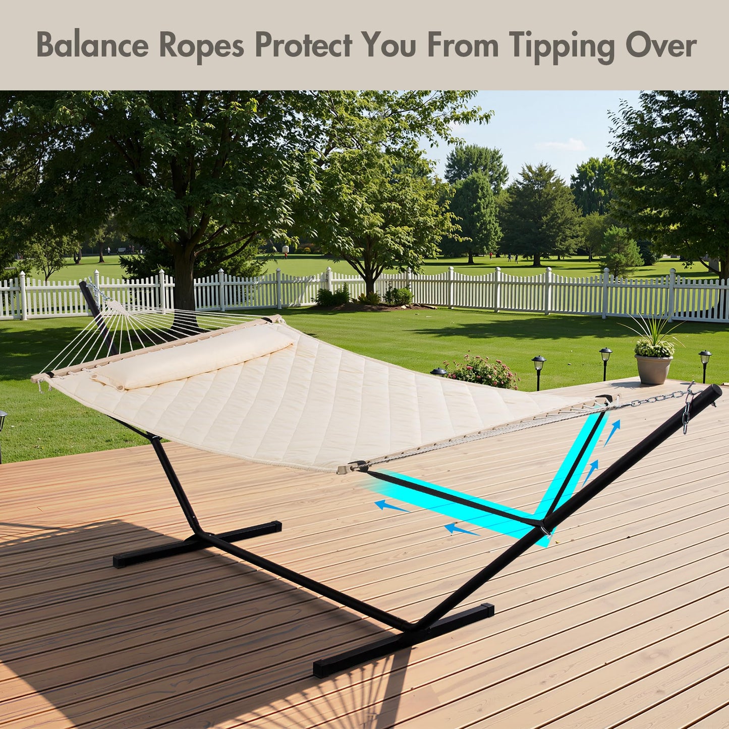 ANOW Outdoor Hammock with 12 Feet Heavy Duty Steel Stand, Two Person Hammock with Stand Included, 450 LBS Weight Capacity, Cream