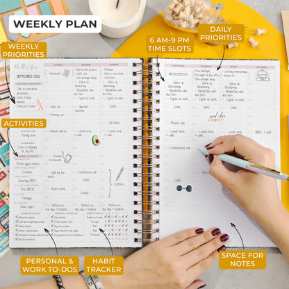 PLANBERRY Large Hourly Schedule Planner Premium – Undated Organizer for Productivity, Time Management & Budget, 8x10.4″ (Tropical Forest)