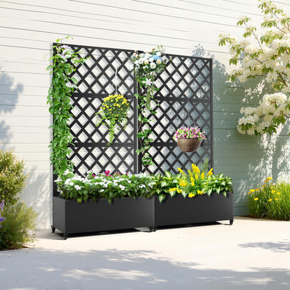 TUYOHW Metal Planter Box with Trellis, Raised Garden Bed with Privacy Screen, Outdoor Planter Box for Climbing Plants, Vine Support Flower Bed with Drainage Holes for Garden, Patio, Balcony