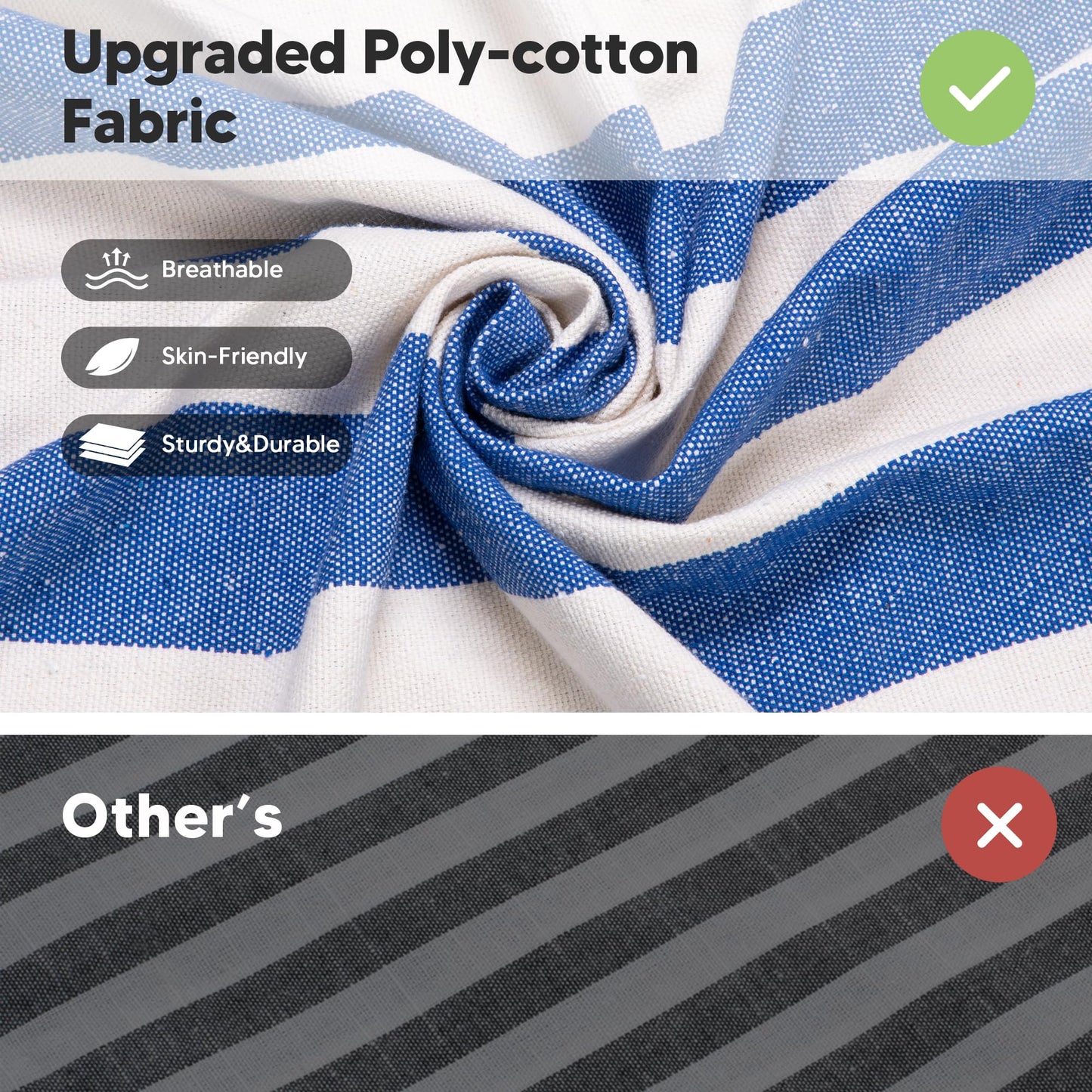 SUNCREAT Large Hammocks for Outside, Long Replacement Hammock Two Person for Stand, Blue White Stripes