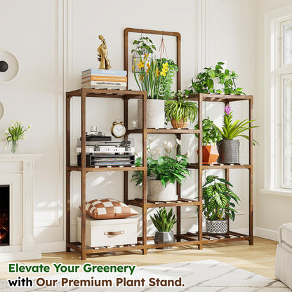 EnHomee Plant Stand, 8 Tiers Indoor Plant Stand for Multiple Plants Pot, Wood Plants Shelves for Living Room, Patio, Balcony, Yard, Garden, 34.3" W x 11.8" D x 47.2" H