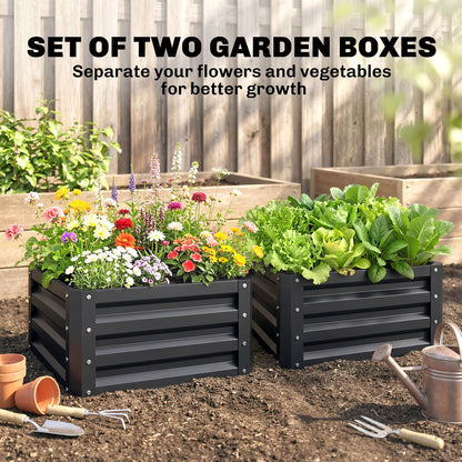 Outsunny 2 Piece Galvanized Raised Garden Bed, 2' x 2' x 1' Metal Planter Box for Growing Vegetables, Flowers, Herbs, Succulents, Dark Gray