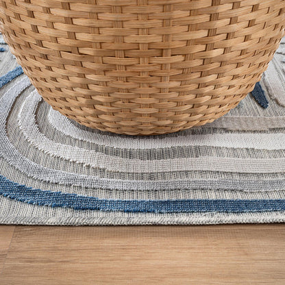 CAMILSON Indoor Outdoor Rug, Blue 5x7 Geometric Arch Striped Area Rugs for Patio and Home Areas, Easy-Cleaning Non-Shedding Living Room, Garden and Deck Washable Outside Carpet (5 x 7)