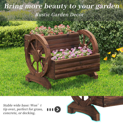 Kitsanery Wooden Planter Box,Planters for Outdoor Plants, Flower Cart for Patio Garden Balcony, Backyard Decor Garden Planters with Wheels for Flowers,Vegetables (Carbonised Colour (Dark Brown))