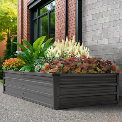 NUU GARDEN Rectangular Galvanized Raised Garden Bed for Gardening Elevated Planting Metal Planter Box Outdoor Patio Planting Bed for Vegetables Flowers Herb, Dark Gray