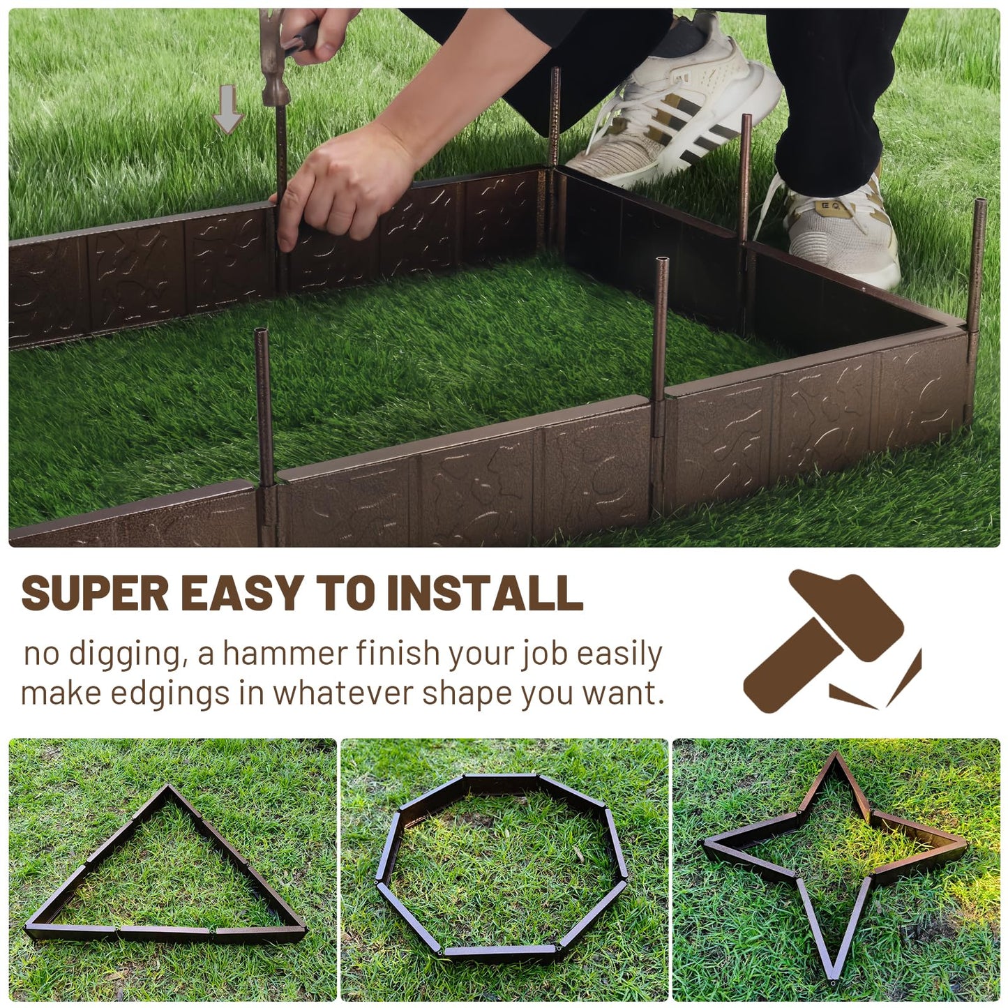 Audemar Metal Lawn Edging in 20ft(6M) Length Flexible Steel Modular Edging Garden Border 4in*1ft(10cmx30cm) Versatile Weatherproof Easy Install for Landscaping,FlowerBeds,Lawn,Patio,Pavement,Edge