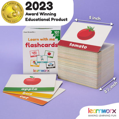 LearnWorx 101 Baby Flash Cards for Toddlers 1-3 | Award Winning First Words Toddler Flash Cards | Speech Toys Help Learn Objects, Numbers & Play Games - Big Toddler Learning Flashcards Preschool Kids