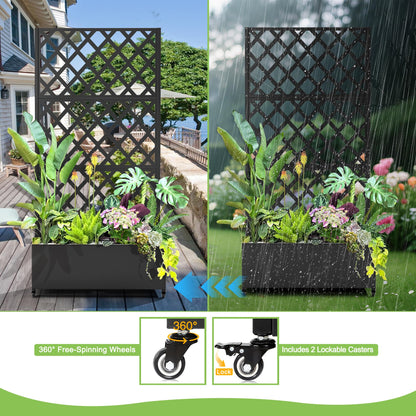 YESUNEED Metal Planter Trellis Box with Wheels & Drain Plug Outdoor Raised Garden Bed Patio Privacy Screen with Planter for Climbing Plants, Vegetables 73"x35"x16" Black-Diamond