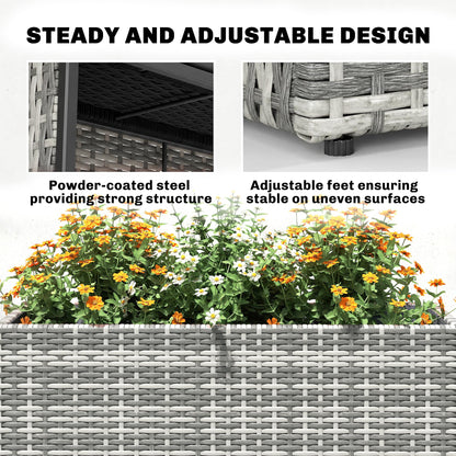 Outsunny Tall Rectangular Planter with Removable Liner, PE Wicker Large Planters for Outdoor Plants, Freestanding Indoor Outdoor Planter Box with Drainage Holes for Flowers, Vegetables, Gray