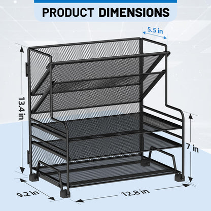 Desk File Organizer, 3-Tier Letter Tray Paper Organizer and 2-Pocket Metal Hanging Basket for Office School Classroom Organization