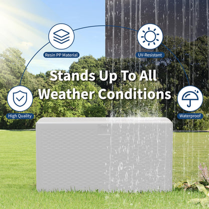 73 Gallon Waterproof Large Resin Deck Box Indoor Outdoor, Lockable Storage Container for Patio Furniture Cushions, Throw Pillows, Garden Tools, and Pool Floats, White