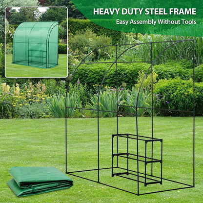 EAGLE PEAK 3 Tier Lean to Portable Greenhouse, Heavy-Duty Indoor & Outdoor Garden with Wire Shelves, 2 Roll-Up Zipper Doors, Easy Assembly, 79"x39"x83" Clear/Green PE Cover