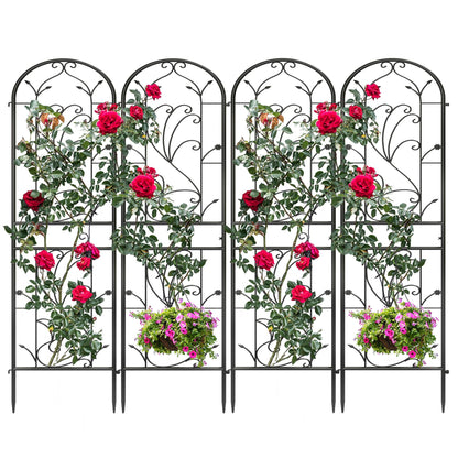 Ultym 4 Pack 87x20in Garden Trellises, Sunflower Black Metal Coated Rustproof Trellis for Climbing Plants Outdoor, Roses, Vegetables, Vines, Cucumbers