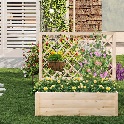 Giantex Raised Garden Bed with Trellis, Drainage Hole, Wood Elevated Planter Box for Climbing Vine Flower Herb Vegetable Fruit, Planting Container for Indoor Outdoor Patio Balcony (39”x14”x40”)