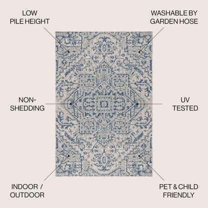 JONATHAN Y Boho Medallion Indoor Outdoor Area Rug 5X8 Navy/Gray, Estrella Textured Weave for Backyard, Patio, Porch, Easy-Cleaning, High Traffic, Pet-Friendly, Non-Shedding (SMB105B-5)