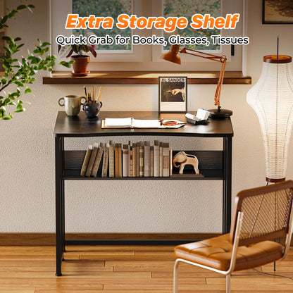 Huuger Folding Desk with Storage Shelf, 31.5 Inch Foldable Computer Table for Small Spaces, Space Saving Sofa Table for Couch, Writing Work Office Computer Desk, Easy to Fold, Black