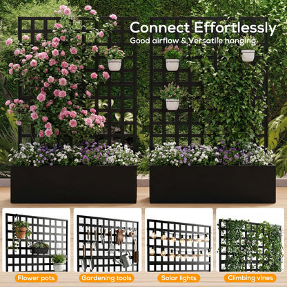 MOMOKOVA Metal Planter Box with Trellis Privacy Screen,46.65" L×12.01" W×70.87" H Raised Garden Bed with Trellis,Drainage Holes Privacy Screen Planter Box for Climbing Plants and Vegetable (Grid)